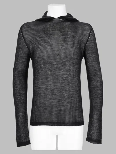 Rick Owens Lightweight Semi-sheer Cashmere Sweater With Hood In Black