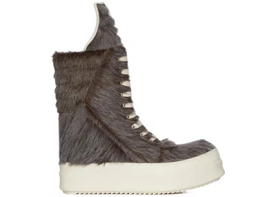 Pre-owned Rick Owens Men's  Concordians Mega Geobasket Unshaved Cow Leather Sneakers In Indigo/milk