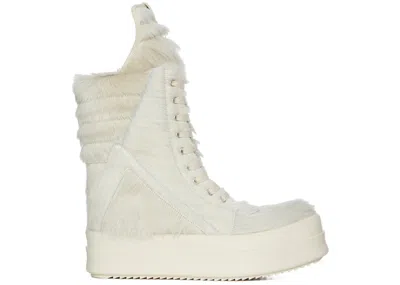 Pre-owned Rick Owens Men's  Concordians Mega Geobasket Unshaved Cow Leather Sneakers In Milk In White