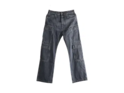 Pre-owned Rick Owens Men's  Denim Double Cargo Jeans Pants In Washed Grey In Gray