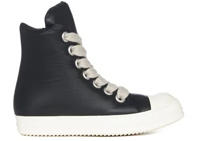 Pre-owned Rick Owens Men's  Drkshdw Hollywood Jumbo Lace High Peached Lambskin Sneakers In Black/milk In Multi
