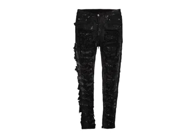Pre-owned Rick Owens Men's  Drkshdw Slashed Tyrone Cut Foil Coated Jeans In Black