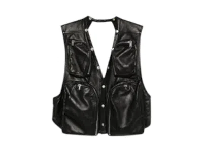 Pre-owned Rick Owens Men's  Gilet In Pelle Imbottito Cargo Vest In Black