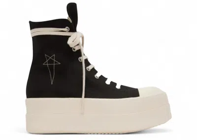 Pre-owned Rick Owens Men's  Hollywood Drkshdw Double Bumper High Brushed Cotton Sneakers In Black/pearl/milk In Multi