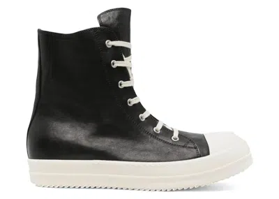 Pre-owned Rick Owens Men's  Hollywood High Waxed Leather Sneakers In Black/milk