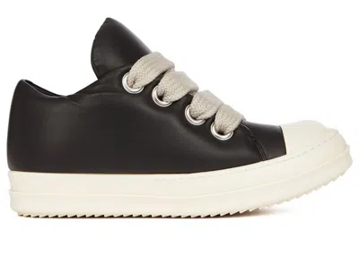 Pre-owned Rick Owens Men's  Hollywood Jumbo Lace Padded Low Peached Lambskin Sneakers In Black/milk
