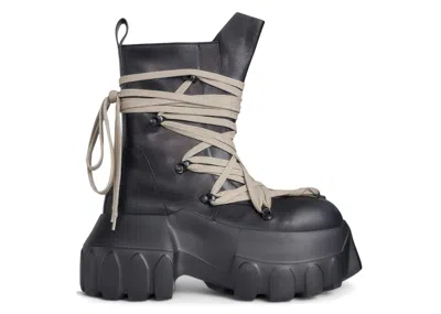 Pre-owned Rick Owens Men's  Hollywood Megalace Mega Tractor Boot Sneakers In Black