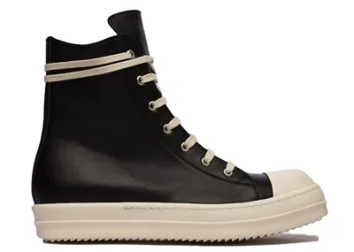 Pre-owned Rick Owens Men's  Ramones Leather High Top Sneakers In Black/cream