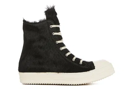 Pre-owned Rick Owens Men's  Strobe High Pony Hair Sneakers In Black/milk