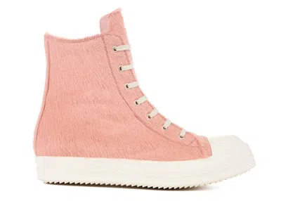 Pre-owned Rick Owens Men's  Strobe High Pony Hair Sneakers In Dusty Pink/milk