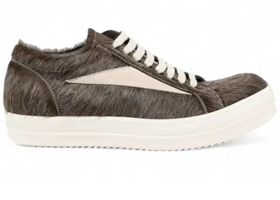 Pre-owned Rick Owens Men's  Vintage Sneaks Unshaved Cow Leather Sneakers In Indigo/milk