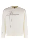 Rick Owens Crew-neck Cotton Sweatshirt Logo Patch In Panna