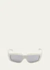 Rick Owens Men's Rick Rectangle Sunglasses In Cream/silver