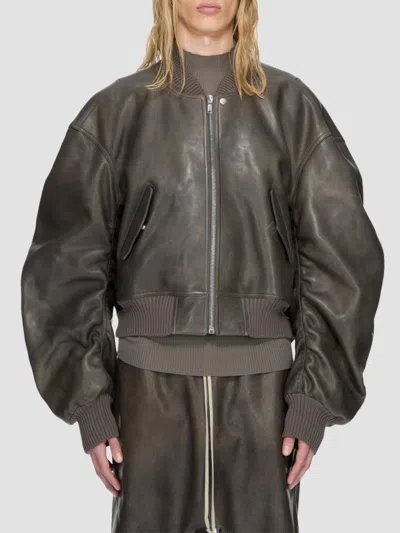 Rick Owens Men's Secchia Flight Leather Bomber Jacket In Washed Black