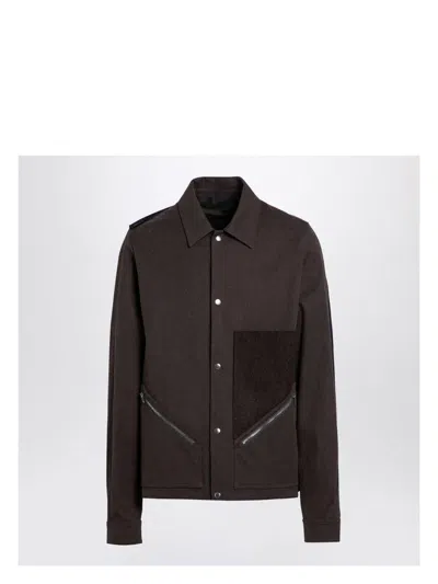 RICK OWENS MEN'S SHIRT JACKET TOUR SNAP FRONT BROWN | SIZE 48 | RR02D6708CTWWTY