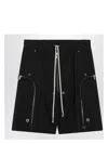 Rick Owens Bauhaus Organic Cotton Bermuda Shorts With Leather Details In Black