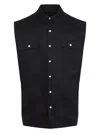 Rick Owens Black Linen Jumbo Sleeveless Outershirt With Pointed Collar