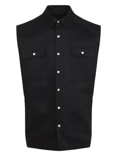 RICK OWENS MEN'S SLEEVELESS LINEN SHIRT