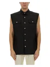 Rick Owens Black Linen Jumbo Sleeveless Outershirt With Pointed Collar