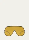 Rick Owens Men's Solid-frame Shield Sunglasses In Blk Temple/breen