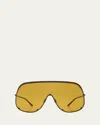 Rick Owens Men's Solid-frame Shield Sunglasses In Blk Temple/breen Lens