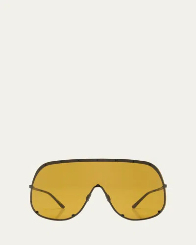 Rick Owens Men's Solid-frame Shield Sunglasses In Blk Temple/breen Lens