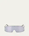 Rick Owens Men's Steel Shield Sunglasses In Silver Temple/silver Lens