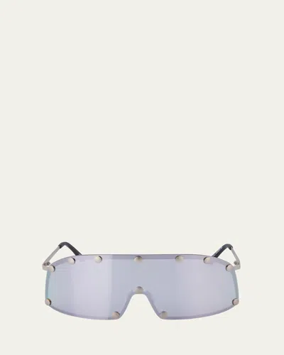 Rick Owens Men's Steel Shield Sunglasses In Silver Temple/silver Lens