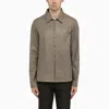 RICK OWENS MEN'S TAN LEATHER SHIRT FOR SS24 COLLECTION