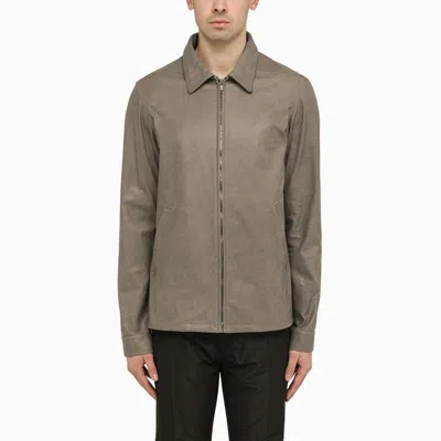 RICK OWENS MEN'S TAN LEATHER SHIRT FOR SS24 COLLECTION