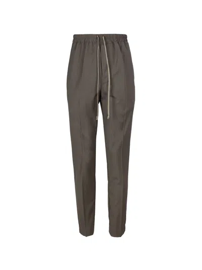 Rick Owens Men's Taupe Grey Straight-leg Drawstring Trousers With Pressed Crease In Brown