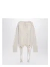 Rick Owens Torn Ivory Sweater In Wool