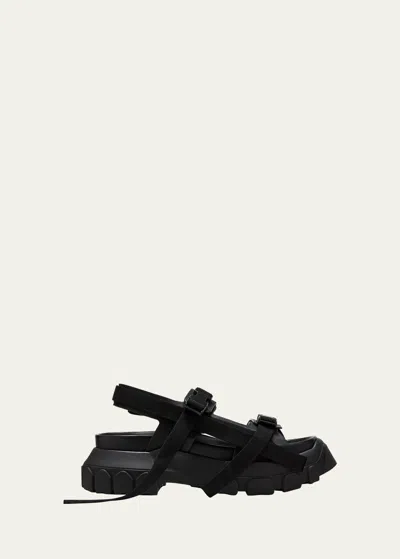 Rick Owens Men's Tractor Leather Buckle Sandals In White