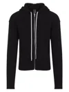 Rick Owens Ribbed Zip-up Hoodie With Fitted Silhouette In Black
