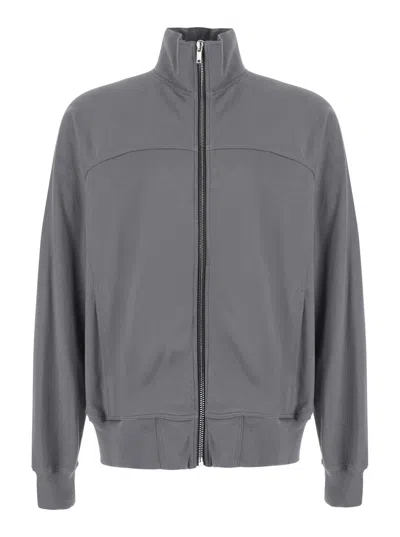 Rick Owens Grey Zip Up Solid Sweatshirt In Gray