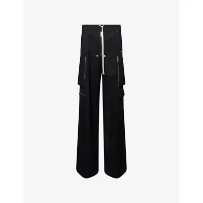 RICK OWENS MENS BLACK BELA WIDE-LEG WOOL CARGO TROUSERS
