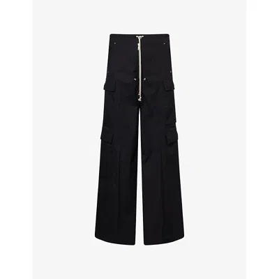 Rick Owens Mens Black Cargobelas Flared Stretch-cotton Trousers