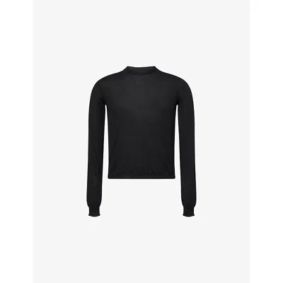 Rick Owens Mens Black Cropped Biker Cashmere Jumper