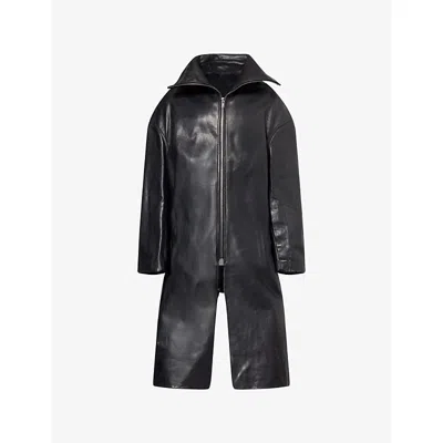 RICK OWENS MENS BLACK DRACUCOLLAR LONGLINE LEATHER COAT