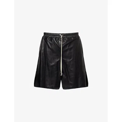 Rick Owens Mens Black Drawstring Relaxed-fit Leather Shorts