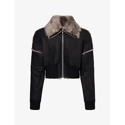 Rick Owens Mens Black Dust Flight Bomber Leather Jacket