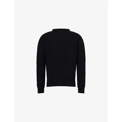 Rick Owens Mens Black Fisherman Ribbed Wool Jumper