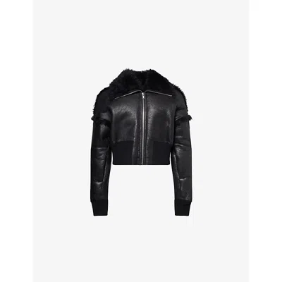 Rick Owens Mens Black Flight Cropped Leather Shearling Jacket