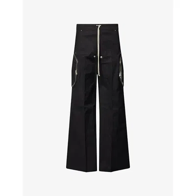 Rick Owens Mens Black Heizer Belas Wide-leg Cotton Trousers