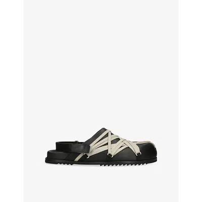 RICK OWENS MENS BLACK MEGA LACE LEATHER MULES EUR 41 / 7 UK