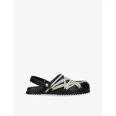 Rick Owens Megalace Mule Granola Black Leather Sandals
