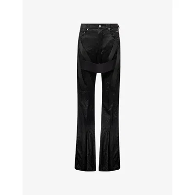 Rick Owens Mens  Mega-strapped Bolan Bootleg Satin Trousers In Black