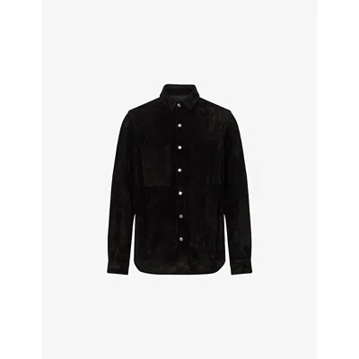 Rick Owens Mens Black Relaxed-fit Curved-hem Suede Shirt