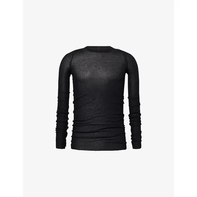 Rick Owens Mens Black Rib Long-sleeves Woven Top Xl