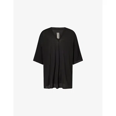 Rick Owens Mens Black Tommy V-neck Cotton T-shirt